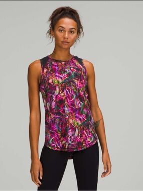 Lululemon Sculpt Tank Top Hyper Flow Pink Multi Black Mesh Running Workout Top